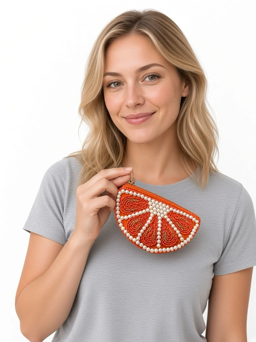 Orange Slice Beaded Coin Pouch w/ Zipper Closure - NWT